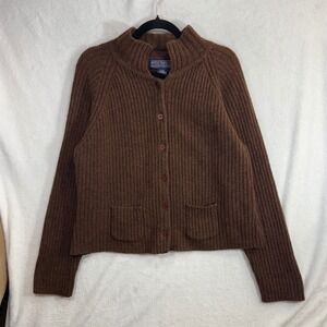 Newton Trading‎ Co. XL Brown Shetland Wool Cardigan Sweater Ribbed Knit